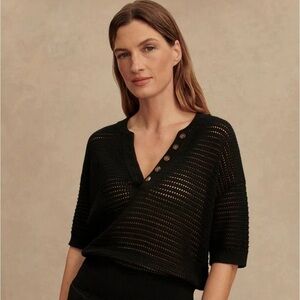 Varley Black Callie Crochet Knit Cotton Mesh Sweater Top Women's Size XS
